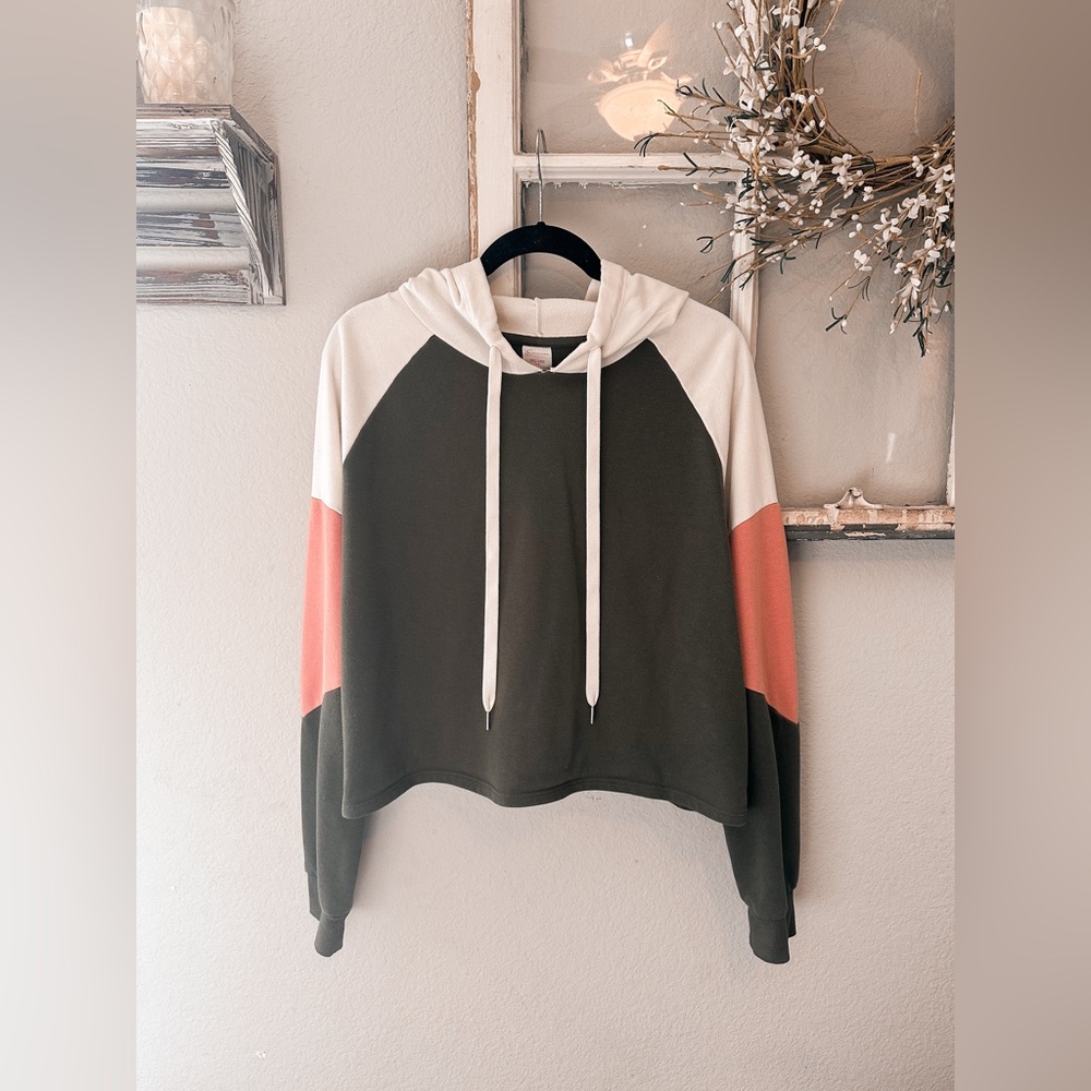 No Boundaries Cropped oversized color block hoodie